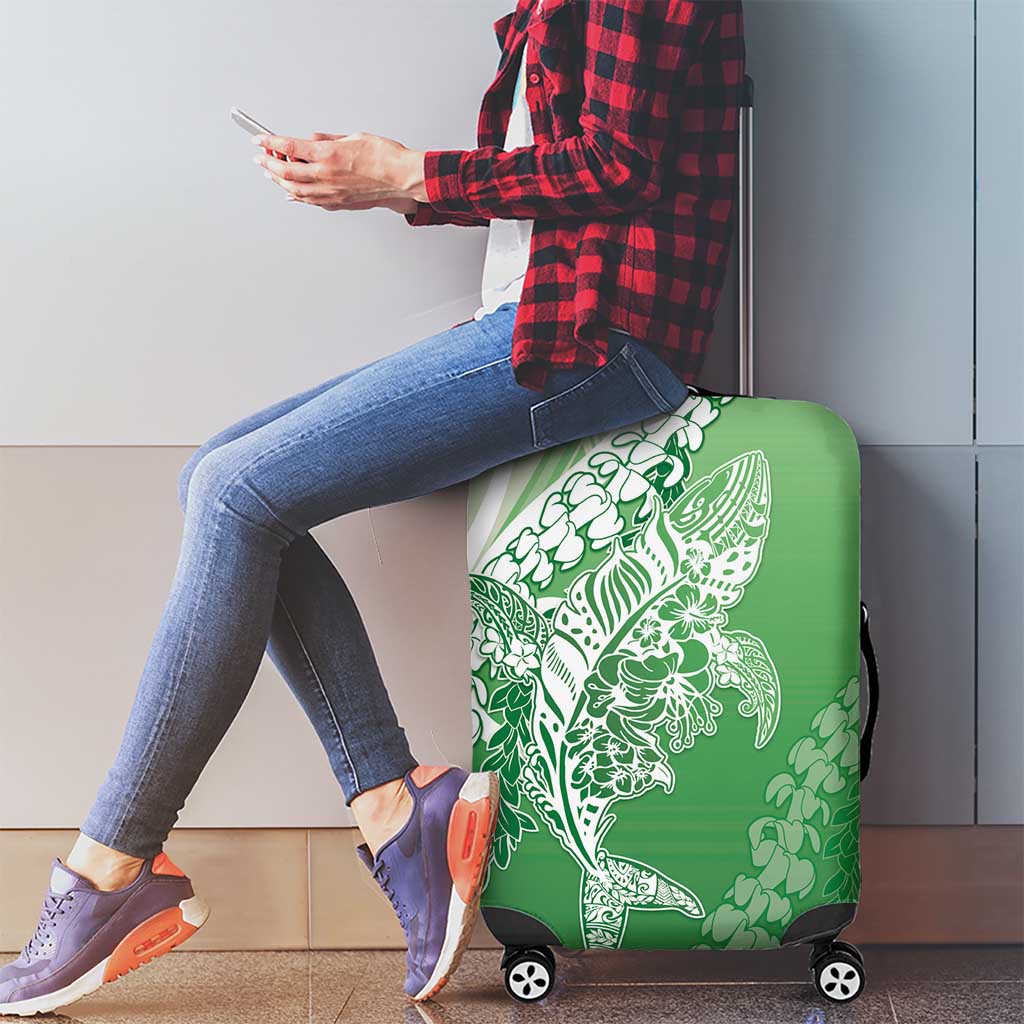 Hawaii Puakenikeni And Maile Lei Luggage Cover Green Polynesian Shark Tattoo DT05 - Polynesian Pride