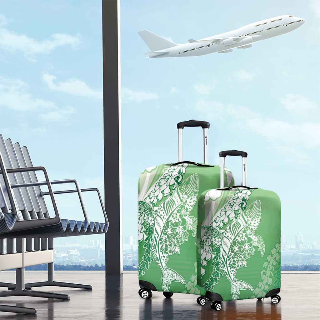 Hawaii Puakenikeni And Maile Lei Luggage Cover Green Polynesian Shark Tattoo DT05 - Polynesian Pride