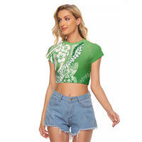 Hawaii Puakenikeni And Maile Lei Raglan Cropped T Shirt Green Polynesian Shark Tattoo DT05 Female Green - Polynesian Pride