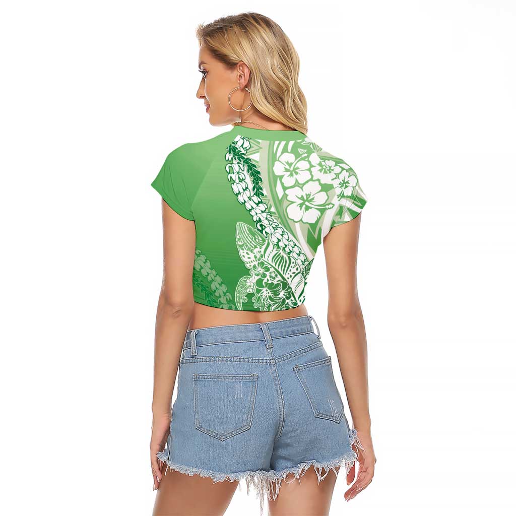 Hawaii Puakenikeni And Maile Lei Raglan Cropped T Shirt Green Polynesian Shark Tattoo DT05 - Polynesian Pride