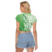 Hawaii Puakenikeni And Maile Lei Raglan Cropped T Shirt Green Polynesian Shark Tattoo DT05 - Polynesian Pride