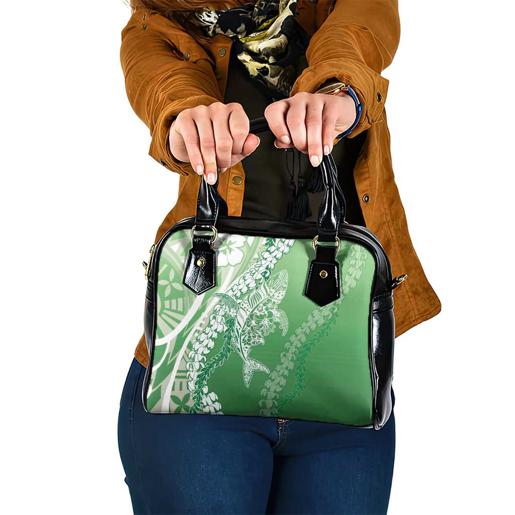 Hawaii Puakenikeni And Maile Lei Shoulder Handbag Green Polynesian Shark Tattoo DT05