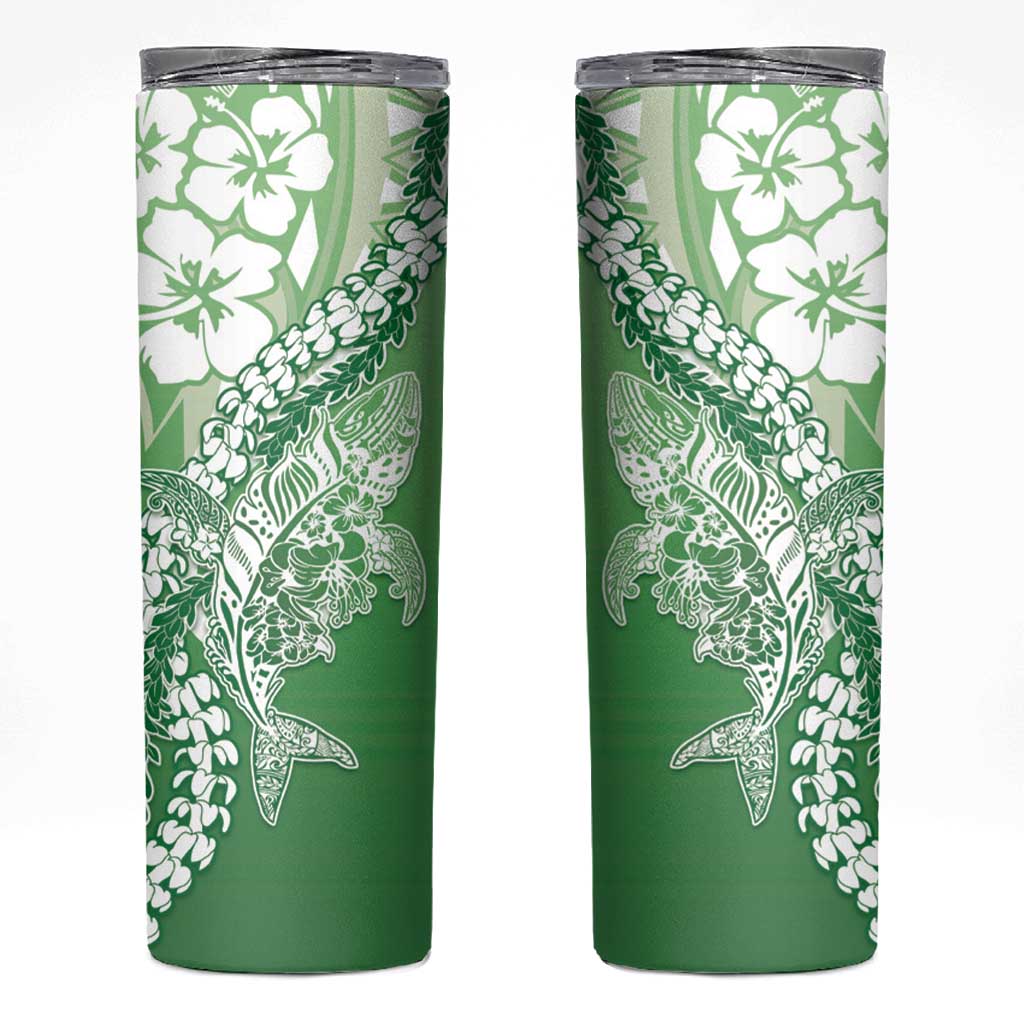 Hawaii Puakenikeni And Maile Lei Skinny Tumbler Green Polynesian Shark Tattoo DT05 Green - Polynesian Pride