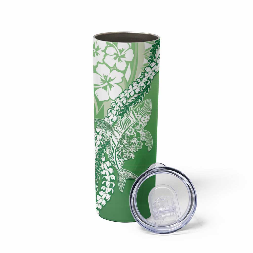Hawaii Puakenikeni And Maile Lei Skinny Tumbler Green Polynesian Shark Tattoo DT05 - Polynesian Pride
