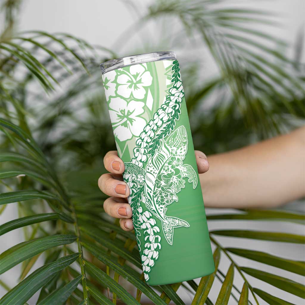 Hawaii Puakenikeni And Maile Lei Skinny Tumbler Green Polynesian Shark Tattoo DT05 - Polynesian Pride
