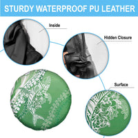 Hawaii Puakenikeni And Maile Lei Spare Tire Cover Green Polynesian Shark Tattoo DT05 - Polynesian Pride