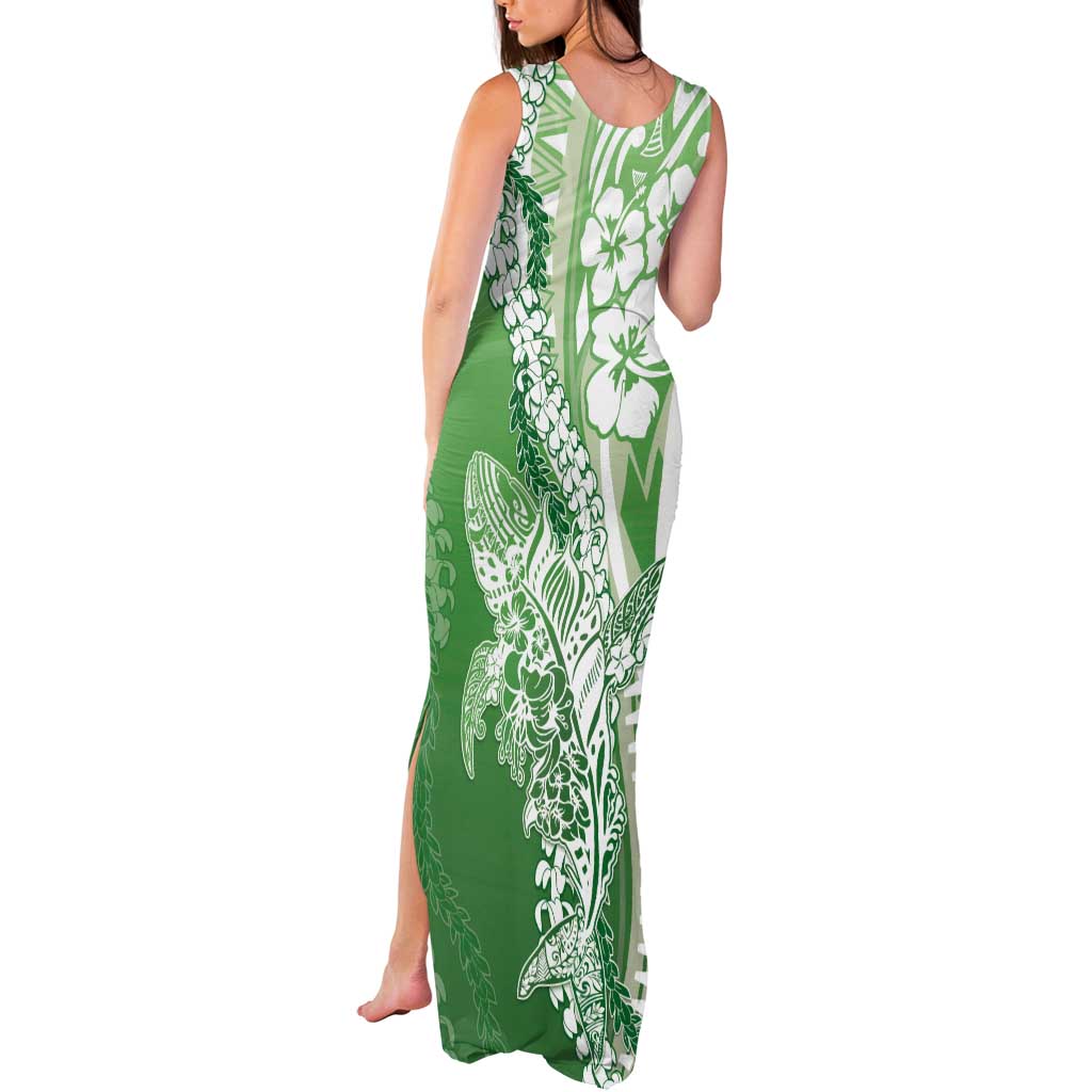 Hawaii Puakenikeni And Maile Lei Tank Maxi Dress Green Polynesian Shark Tattoo DT05 - Polynesian Pride