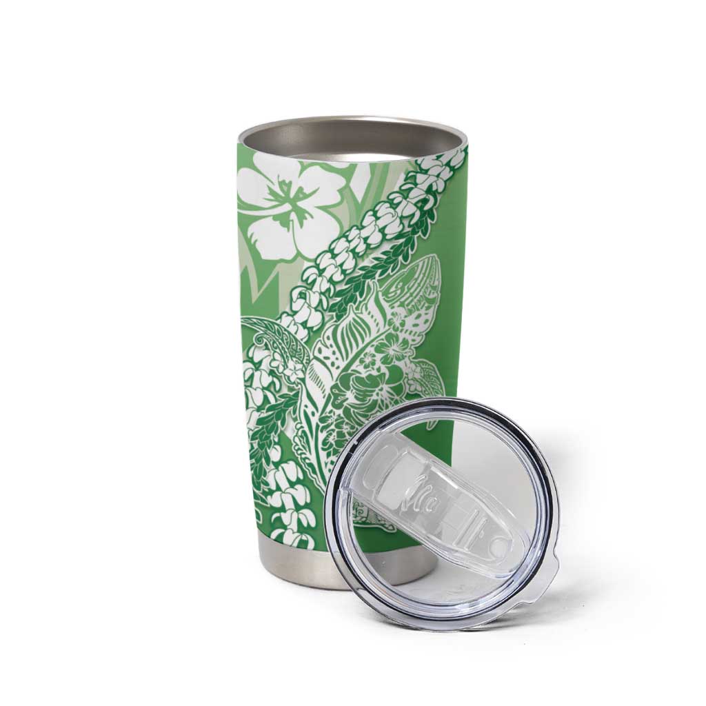 Hawaii Puakenikeni And Maile Lei Tumbler Cup Green Polynesian Shark Tattoo DT05 - Polynesian Pride