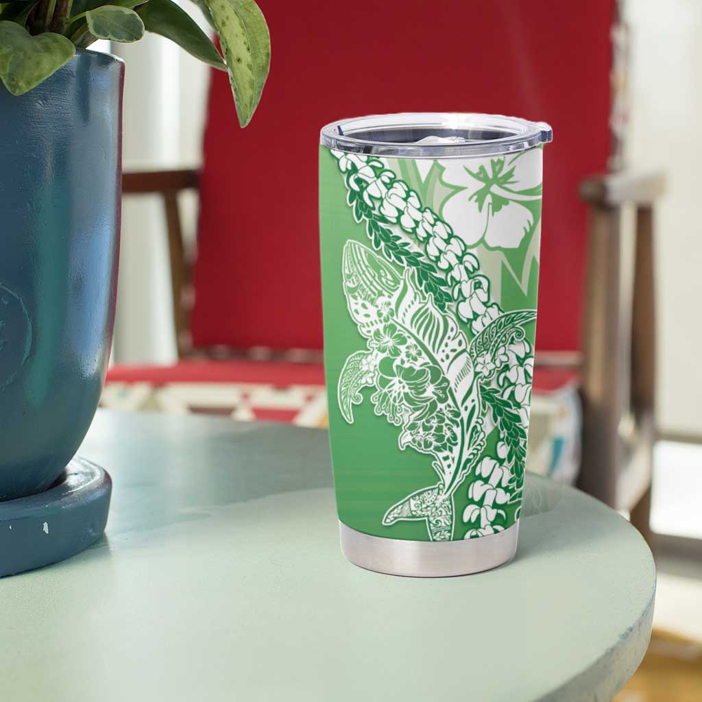 Hawaii Puakenikeni And Maile Lei Tumbler Cup Green Polynesian Shark Tattoo DT05 - Polynesian Pride