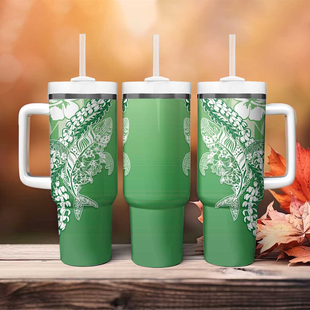 Hawaii Puakenikeni And Maile Lei Tumbler With Handle Green Polynesian Shark Tattoo DT05