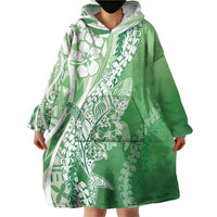 Hawaii Puakenikeni And Maile Lei Wearable Blanket Hoodie Green Polynesian Shark Tattoo DT05 - Polynesian Pride
