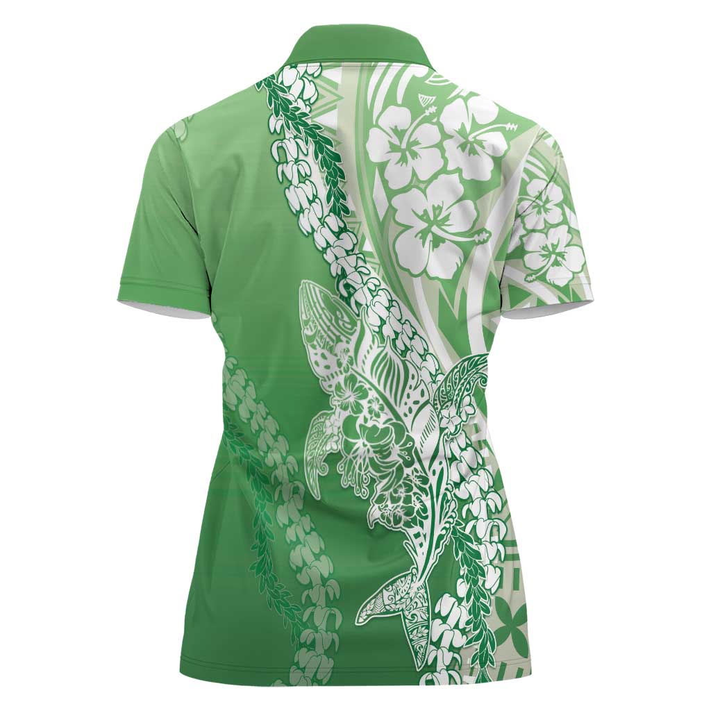 Hawaii Puakenikeni And Maile Lei Women Polo Shirt Green Polynesian Shark Tattoo DT05 - Polynesian Pride