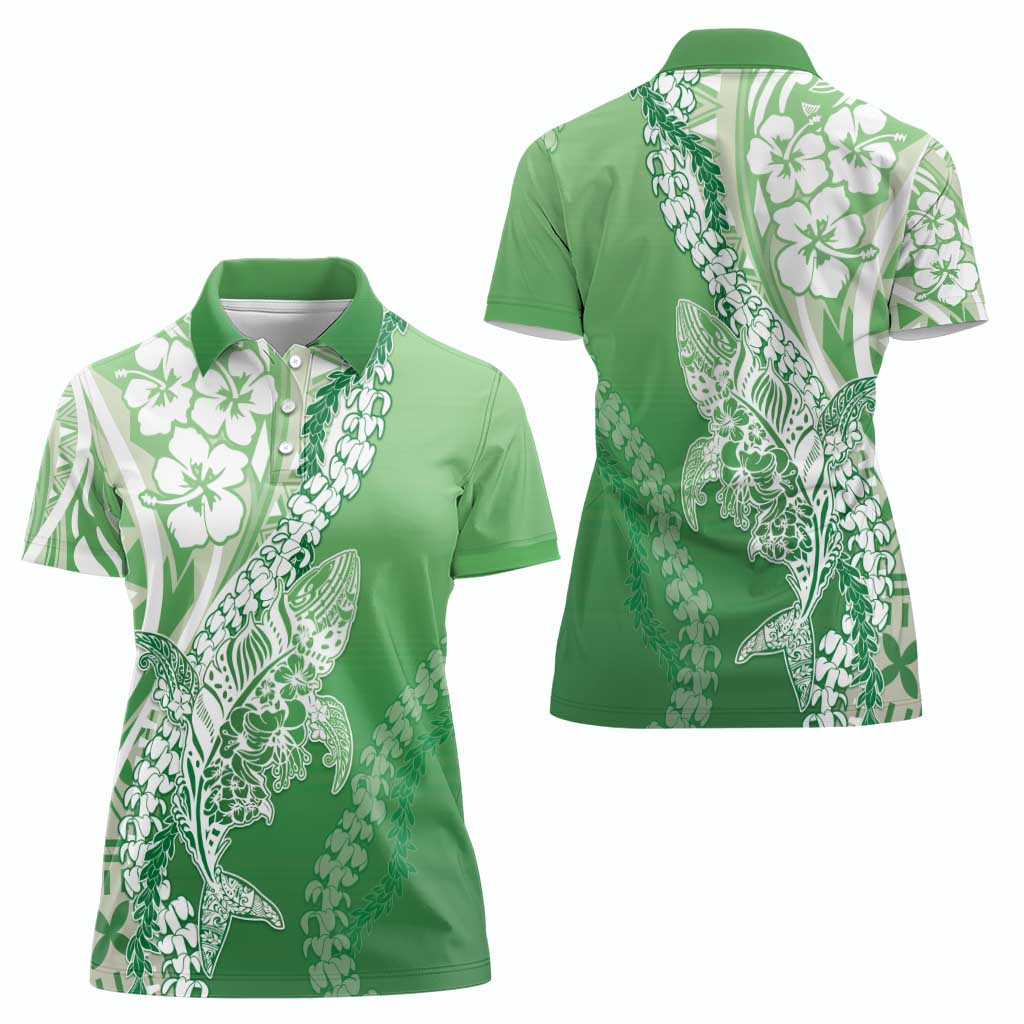 Hawaii Puakenikeni And Maile Lei Women Polo Shirt Green Polynesian Shark Tattoo DT05 - Polynesian Pride