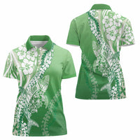 Hawaii Puakenikeni And Maile Lei Women Polo Shirt Green Polynesian Shark Tattoo DT05 - Polynesian Pride