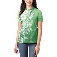 Hawaii Puakenikeni And Maile Lei Women Polo Shirt Green Polynesian Shark Tattoo DT05 - Polynesian Pride