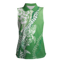 Hawaii Puakenikeni And Maile Lei Women Sleeveless Polo Shirt Green Polynesian Shark Tattoo DT05 Female Green - Polynesian Pride