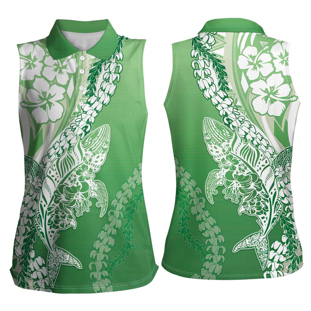 Hawaii Puakenikeni And Maile Lei Women Sleeveless Polo Shirt Green Polynesian Shark Tattoo DT05 - Polynesian Pride