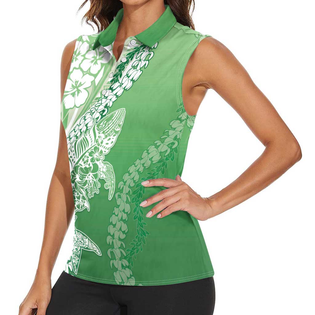 Hawaii Puakenikeni And Maile Lei Women Sleeveless Polo Shirt Green Polynesian Shark Tattoo DT05 - Polynesian Pride