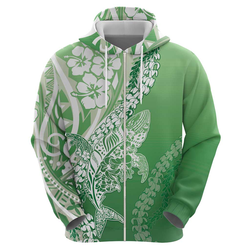 Hawaii Puakenikeni And Maile Lei Zip Hoodie Green Polynesian Shark Tattoo DT05 - Polynesian Pride