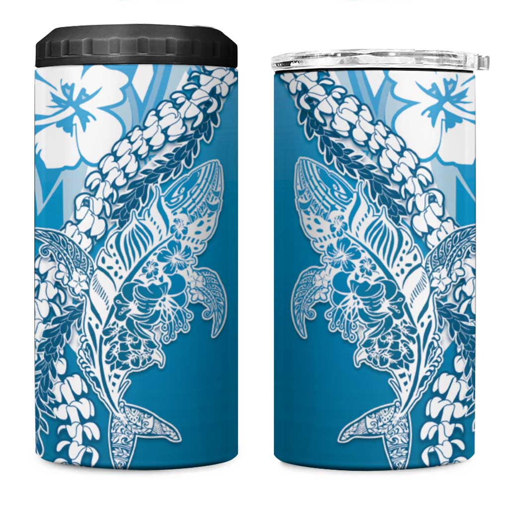 Hawaii Puakenikeni And Maile Lei 4 in 1 Can Cooler Tumbler Blue Polynesian Shark Tattoo DT05 - Polynesian Pride