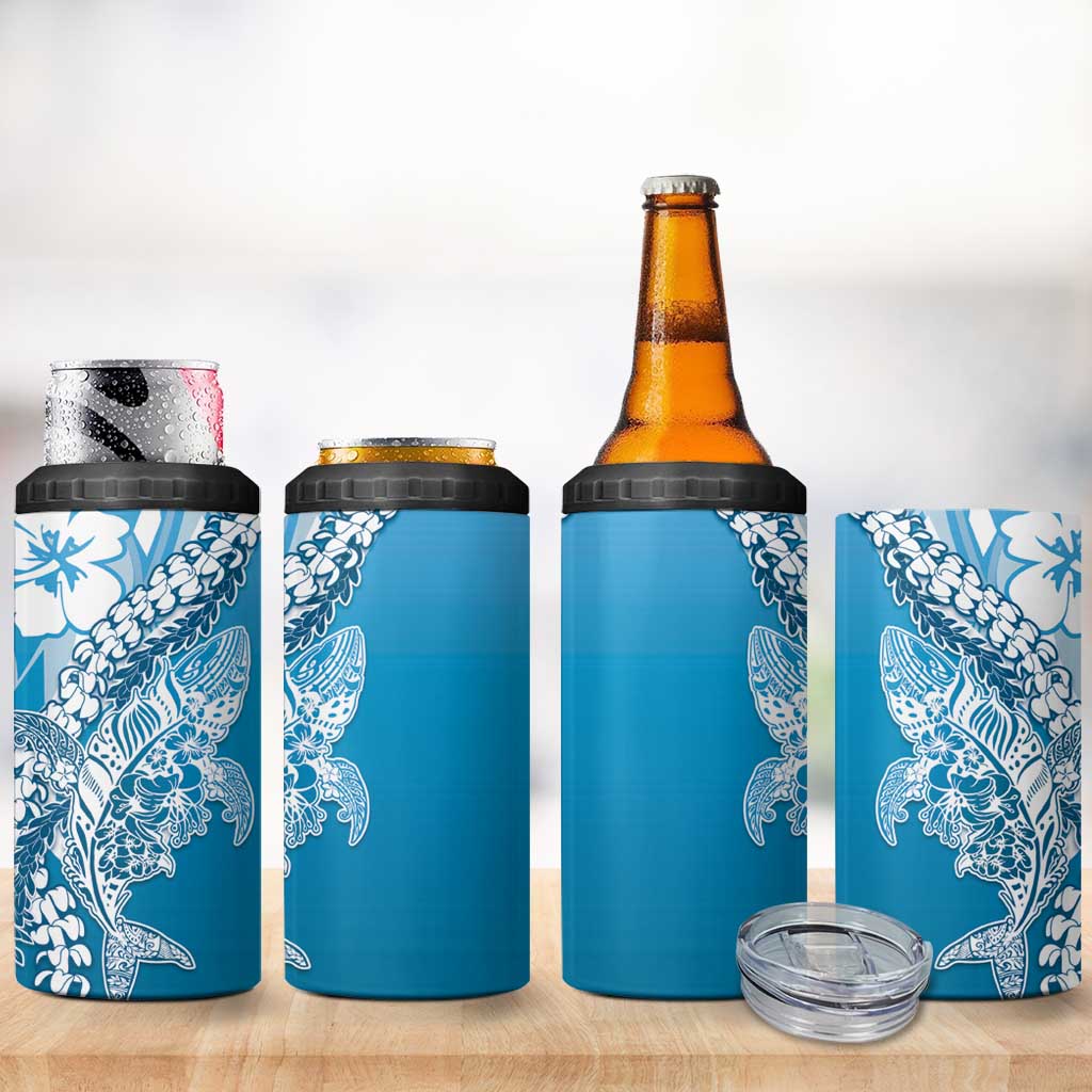 Hawaii Puakenikeni And Maile Lei 4 in 1 Can Cooler Tumbler Blue Polynesian Shark Tattoo DT05 - Polynesian Pride