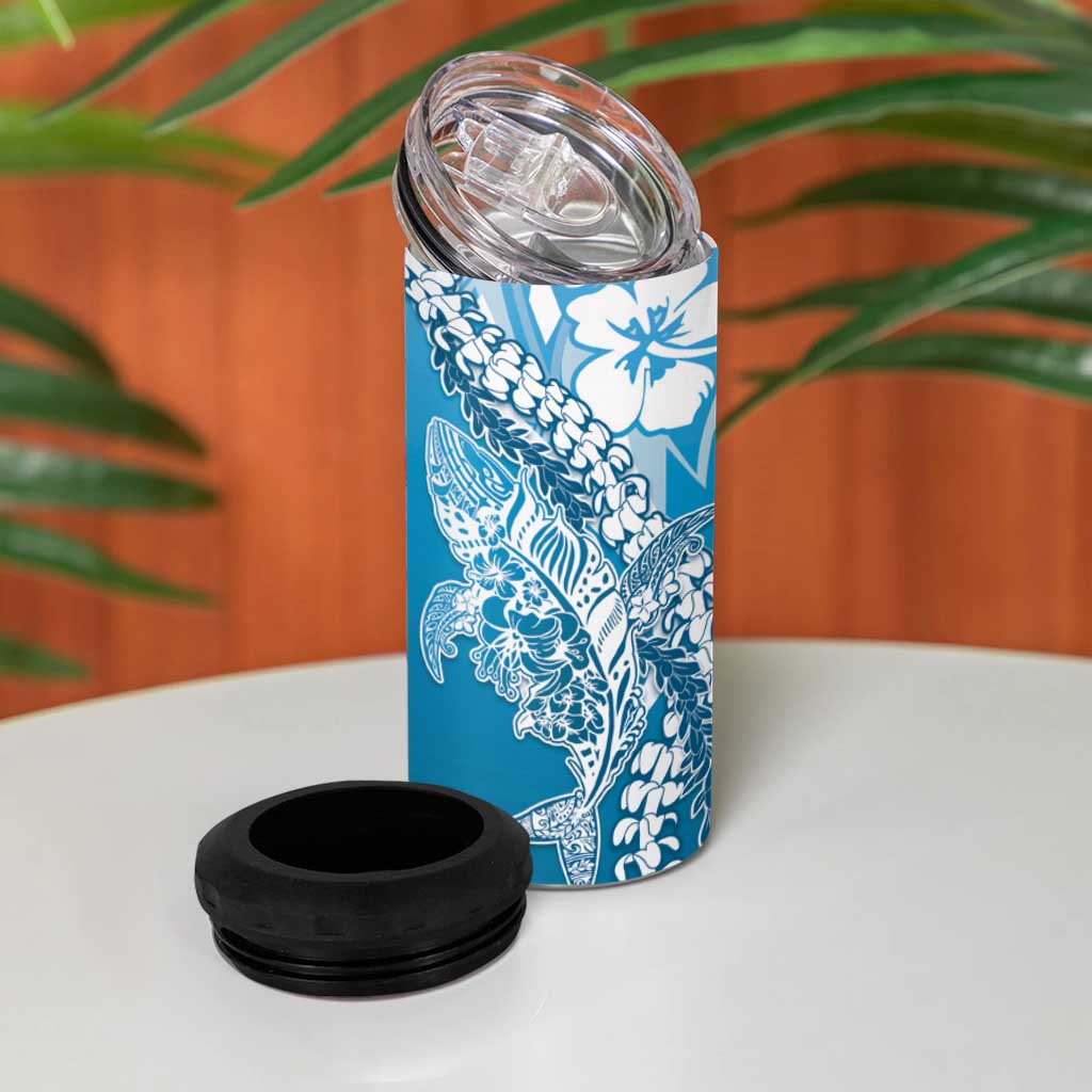 Hawaii Puakenikeni And Maile Lei 4 in 1 Can Cooler Tumbler Blue Polynesian Shark Tattoo DT05 - Polynesian Pride