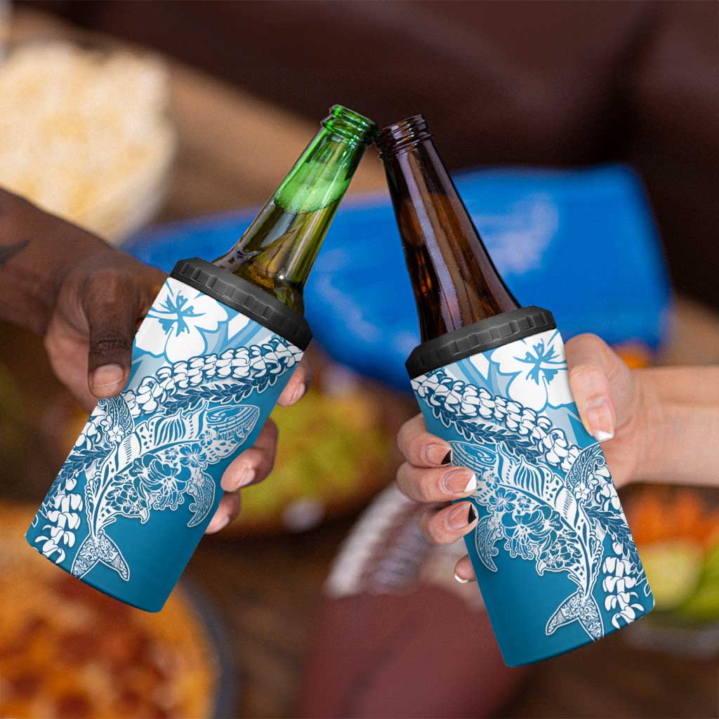 Hawaii Puakenikeni And Maile Lei 4 in 1 Can Cooler Tumbler Blue Polynesian Shark Tattoo DT05 - Polynesian Pride
