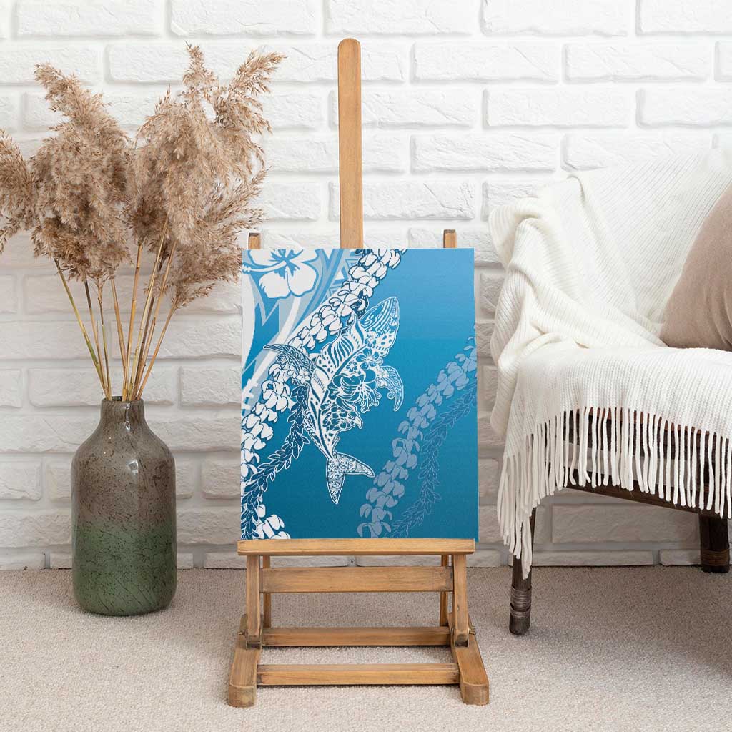 Hawaii Puakenikeni And Maile Lei Canvas Wall Art Blue Polynesian Shark Tattoo DT05