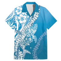 Hawaii Puakenikeni And Maile Lei Family Matching Mermaid Dress and Hawaiian Shirt Blue Polynesian Shark Tattoo DT05 Dad's Shirt - Short Sleeve Blue - Polynesian Pride