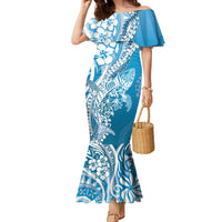 Hawaii Puakenikeni And Maile Lei Family Matching Mermaid Dress and Hawaiian Shirt Blue Polynesian Shark Tattoo DT05 Mom's Dress Blue - Polynesian Pride