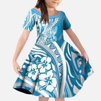 Hawaii Puakenikeni And Maile Lei Family Matching Puletasi and Hawaiian Shirt Blue Polynesian Shark Tattoo DT05 Daughter's Dress Blue - Polynesian Pride