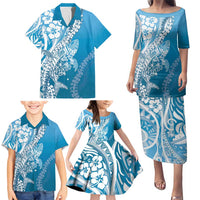 Hawaii Puakenikeni And Maile Lei Family Matching Puletasi and Hawaiian Shirt Blue Polynesian Shark Tattoo DT05 - Polynesian Pride