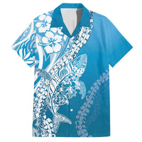 Hawaii Puakenikeni And Maile Lei Family Matching Puletasi and Hawaiian Shirt Blue Polynesian Shark Tattoo DT05 Dad's Shirt - Short Sleeve Blue - Polynesian Pride