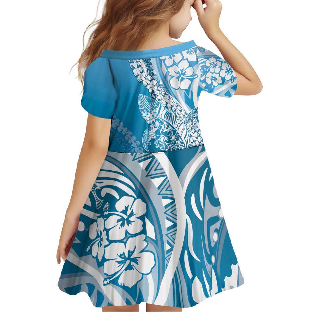 Hawaii Puakenikeni And Maile Lei Family Matching Short Sleeve Bodycon Dress and Hawaiian Shirt Blue Polynesian Shark Tattoo DT05