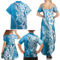 Hawaii Puakenikeni And Maile Lei Family Matching Summer Maxi Dress and Hawaiian Shirt Blue Polynesian Shark Tattoo DT05 - Polynesian Pride