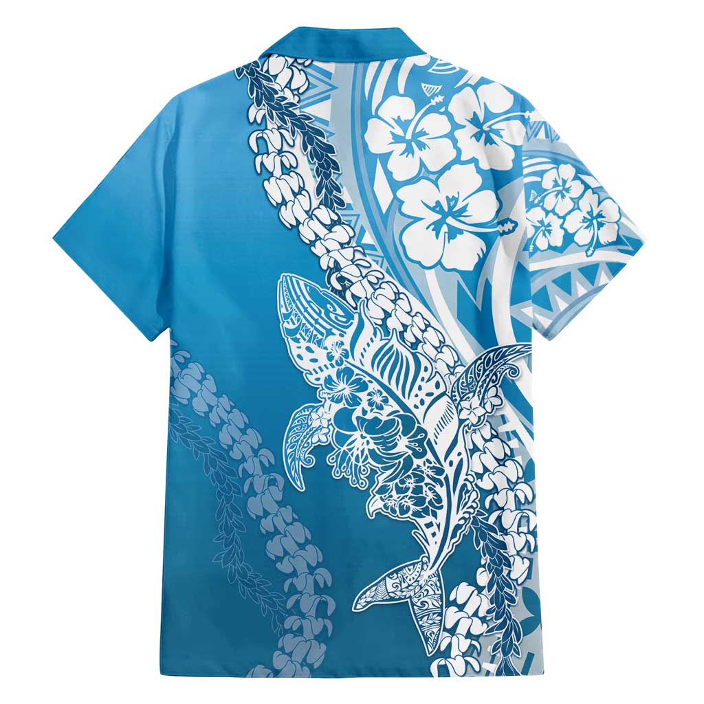 Hawaii Puakenikeni And Maile Lei Family Matching Summer Maxi Dress and Hawaiian Shirt Blue Polynesian Shark Tattoo DT05 - Polynesian Pride