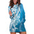 Hawaii Puakenikeni And Maile Lei Hoodie Dress Blue Polynesian Shark Tattoo DT05
