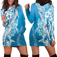 Hawaii Puakenikeni And Maile Lei Hoodie Dress Blue Polynesian Shark Tattoo DT05 - Polynesian Pride