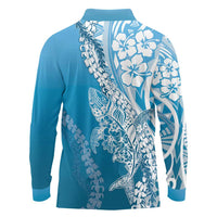Hawaii Puakenikeni And Maile Lei Long Sleeve Polo Shirt Blue Polynesian Shark Tattoo DT05 - Polynesian Pride