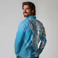 Hawaii Puakenikeni And Maile Lei Long Sleeve Polo Shirt Blue Polynesian Shark Tattoo DT05 - Polynesian Pride