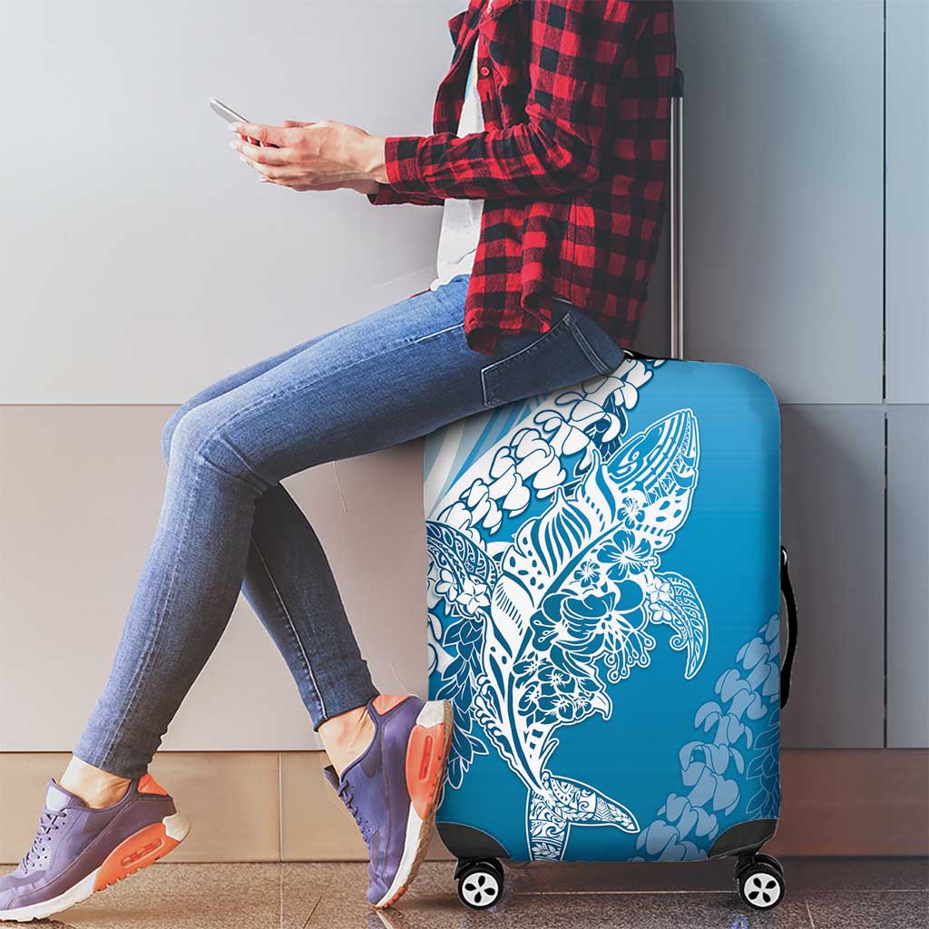 Hawaii Puakenikeni And Maile Lei Luggage Cover Blue Polynesian Shark Tattoo DT05