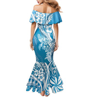 Hawaii Puakenikeni And Maile Lei Mermaid Dress Blue Polynesian Shark Tattoo DT05 - Polynesian Pride