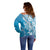 Hawaii Puakenikeni And Maile Lei Off Shoulder Sweater Blue Polynesian Shark Tattoo DT05