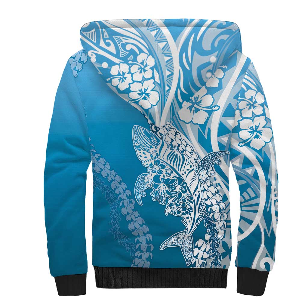 Hawaii Puakenikeni And Maile Lei Sherpa Hoodie Blue Polynesian Shark Tattoo DT05 - Polynesian Pride