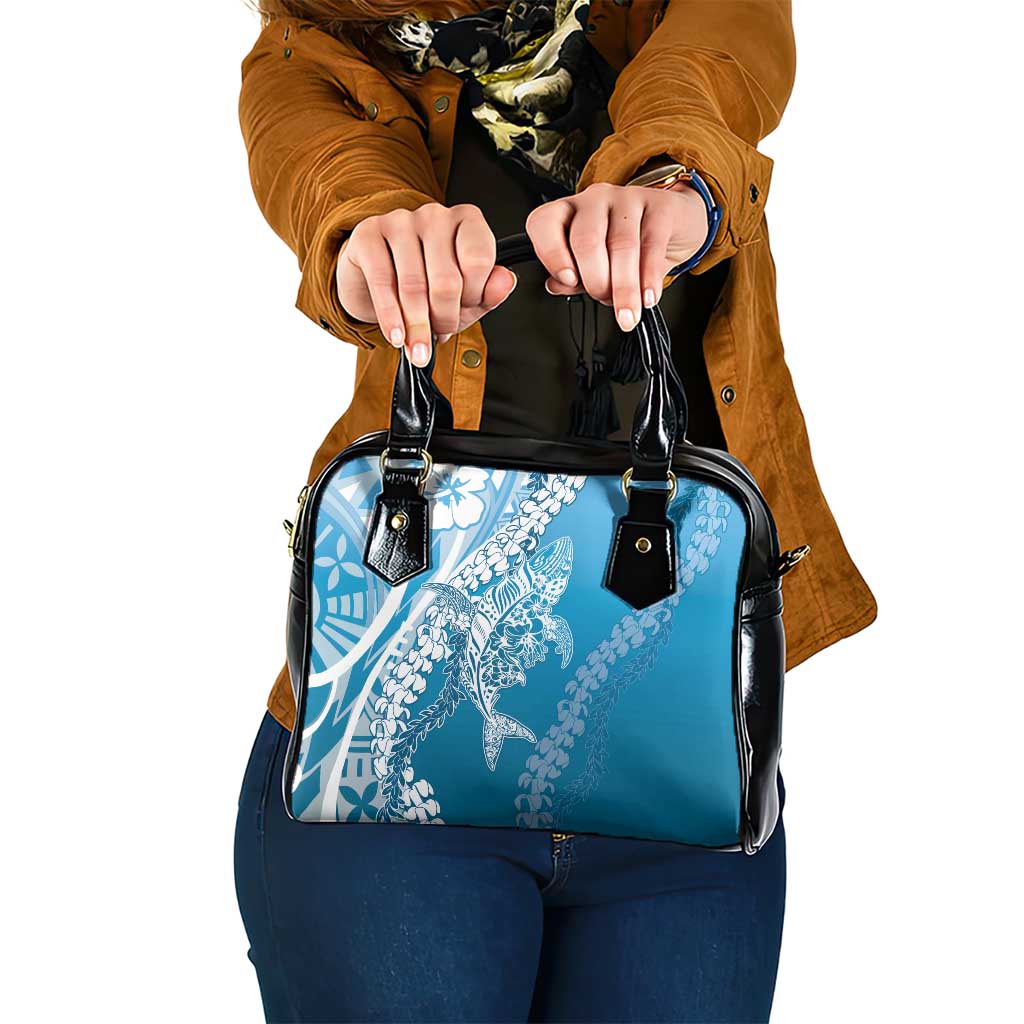 Hawaii Puakenikeni And Maile Lei Shoulder Handbag Blue Polynesian Shark Tattoo DT05