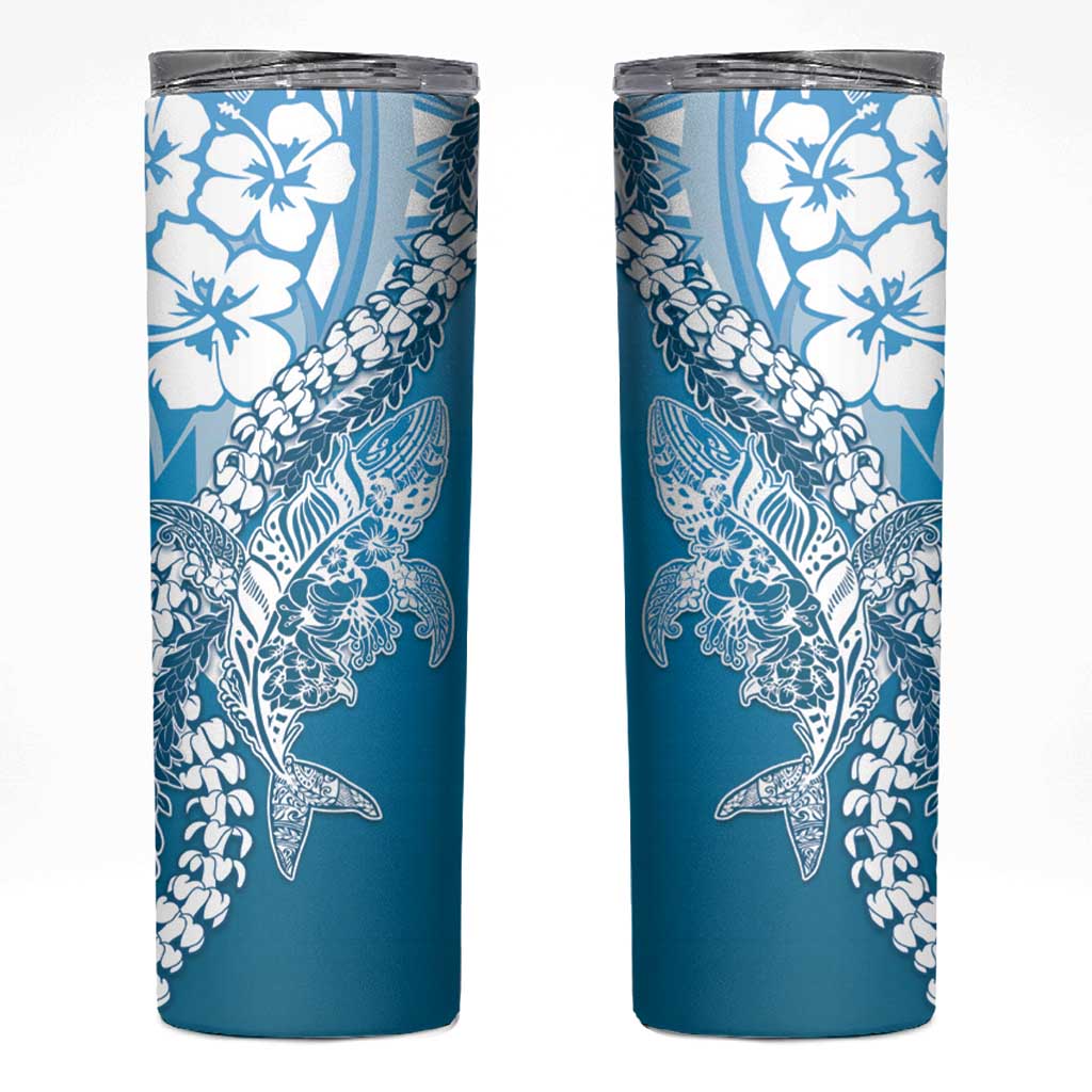 Hawaii Puakenikeni And Maile Lei Skinny Tumbler Blue Polynesian Shark Tattoo DT05 Blue - Polynesian Pride