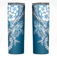 Hawaii Puakenikeni And Maile Lei Skinny Tumbler Blue Polynesian Shark Tattoo DT05 Blue - Polynesian Pride