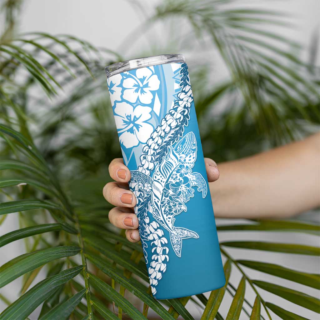 Hawaii Puakenikeni And Maile Lei Skinny Tumbler Blue Polynesian Shark Tattoo DT05 - Polynesian Pride