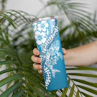 Hawaii Puakenikeni And Maile Lei Skinny Tumbler Blue Polynesian Shark Tattoo DT05 - Polynesian Pride