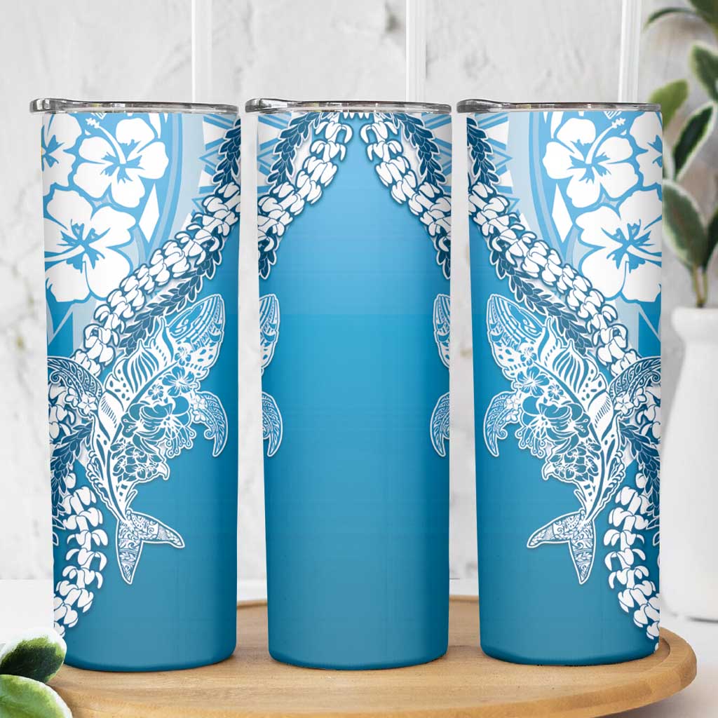 Hawaii Puakenikeni And Maile Lei Skinny Tumbler Blue Polynesian Shark Tattoo DT05 - Polynesian Pride
